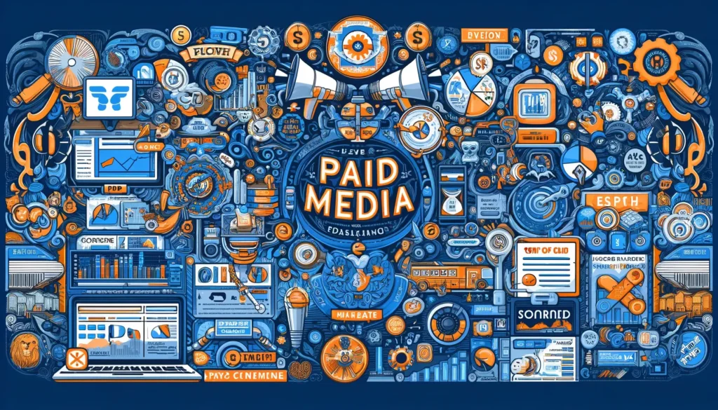 illustrative infographic about the concept of paid media for B2B : strategy 6 of B2B customer acquisition